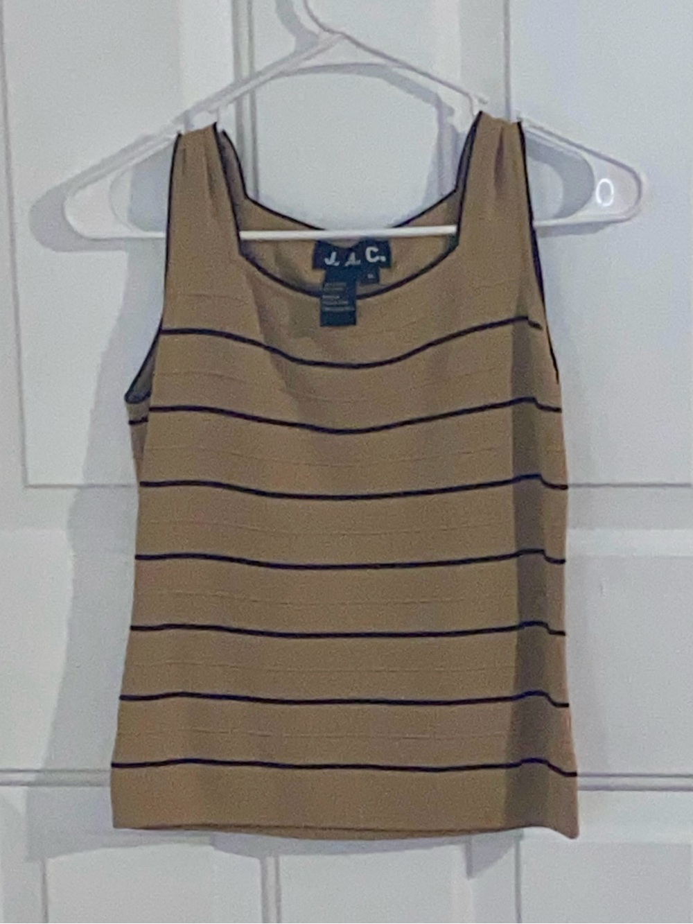 Striped Square-Neck Tank Top in Beige and Black